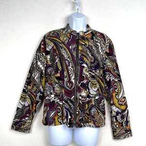 Chico's 1 Paisley Zip Up Jacket Stretch Corduroy Purple & Bold Colors - Medium